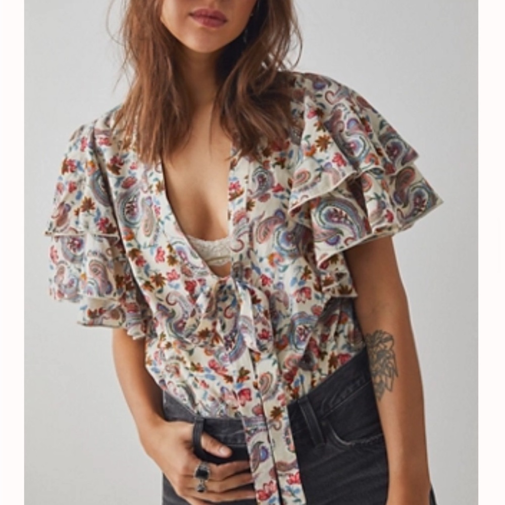 Call me Later Free People flutter sleeve bodysuit